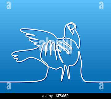 Continuous one line drawing. Pigeon in hands logo. Two doves logo. White on blue gradient background. Concept for logo, card, banner, poster, flyer Stock Vector