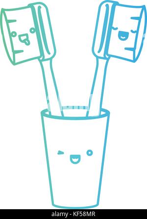 glass with male and female toothbrush kawaii in watercolor silhouette ...