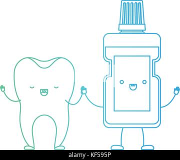 tooth and mouthwash in cartoon holding hands in blue silhouette Stock ...