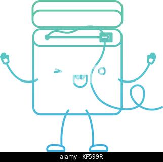 dental floss cartoon in degraded green to blue color contour Stock Vector