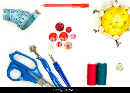 High angle view of a collection of sewing items Stock Photo