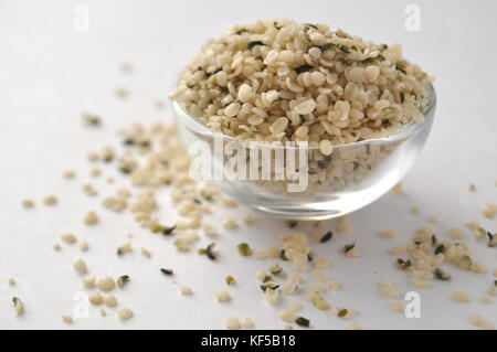 Hemp (Cannabis sativa) seeds or heart - natural and nutritious dietary supplement suitable for vegans, vegetarians, raw foodists and allergy sufferers Stock Photo