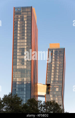 American Copper Buildings dual residential towers (48 stories) connected by a skybridge in Murray Hill, New York City, NY,USA. Stock Photo