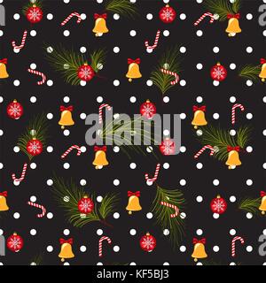Christmas polka dot dark seamless vector pattern. Stock Vector