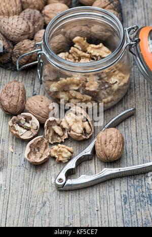 Walnuts and nutcrackers Stock Photo