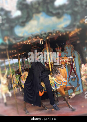 Headless Horseman Halloween Decoration on the Le Carrousel in Bryant Park, NYC, USA Stock Photo