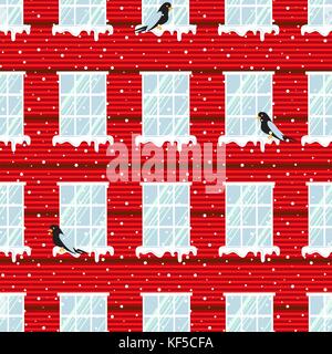 Windows seamless vector pattern and red wall building. Stock Vector