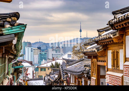 Seoul, South Korea at the Bukchon Hanok historic district. Stock Photo