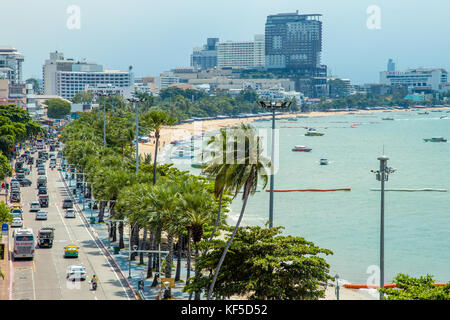 Beach, promenade and beach road in Pattaya, Thailand Stock Photo