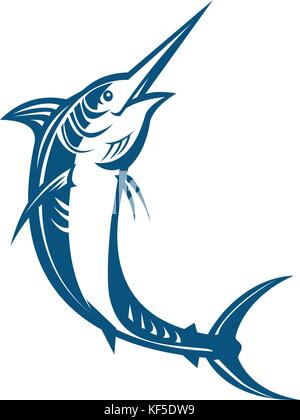 Retro style illustration of a jumping blue marlin, billfish or sialfish on isolated background. Stock Vector