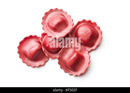Tasty beetroot ravioli isolated on white background. Stock Photo