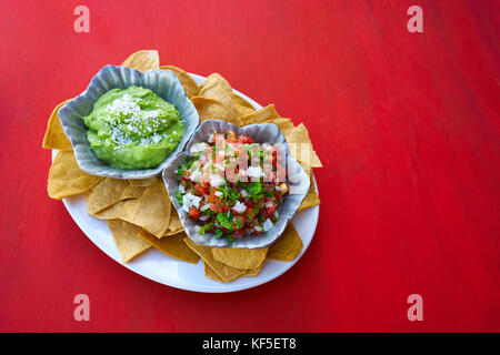 Mexican guacamole and pico de gallo sauces from Mexico Stock Photo