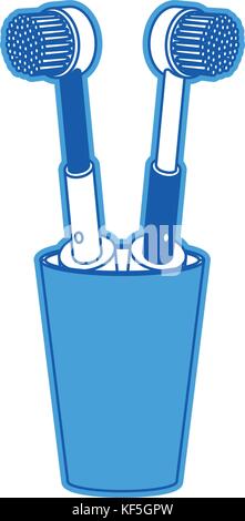 glass with two electric toothbrush in watercolor silhouette Stock ...