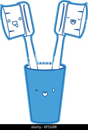 glass with male and female toothbrush kawaii in watercolor silhouette ...
