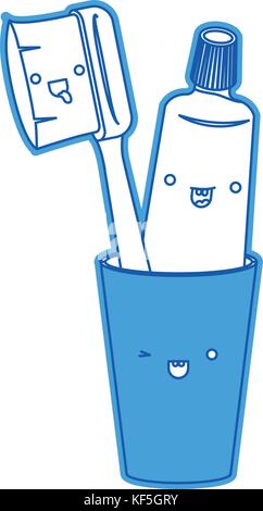 glass with toothpaste and toothbrush female kawaii in watercolor ...