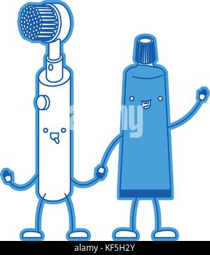 electric toothbrush and toothpaste holding hands in colored crayon ...