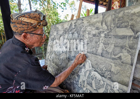 Artist working at the Agung Rai Museum of Art (ARMA). Ubud, Bali, Indonesia. Stock Photo