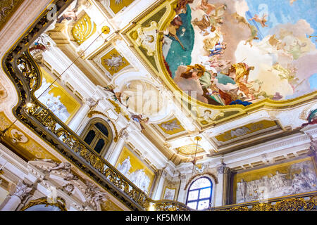 interiors of Villa Pisani, a painted fresco ceiling with golden balcony (Venice, Italy, 25 Apr 2017) Stock Photo