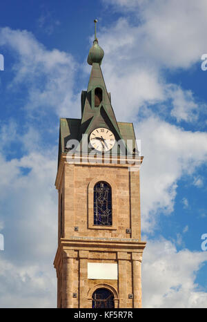 Clock tower on Yefet street in the old Jaffa. Stock Photo