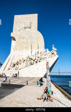 Lisbon Portugal,Belem,Tagus River,Padrao dos Descobrimentos,Monument of the Discoveries,Henry the Navigator,waterfront,promenade,man men male,woman fe Stock Photo