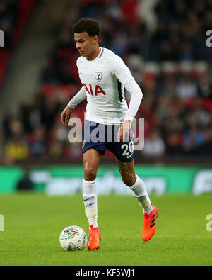 Tottenham Hotspur's Dele Alli during the Carabao Cup, Fourth Round match at Wembley, London. PRESS ASSOCIATION Photo. Picture date: Wednesday October 25, 2017. See PA story SOCCER Tottenham. Photo credit should read: Steven Paston/PA Wire. RESTRICTIONS: No use with unauthorised audio, video, data, fixture lists, club/league logos or 'live' services. Online in-match use limited to 75 images, no video emulation. No use in betting, games or single club/league/player publications.