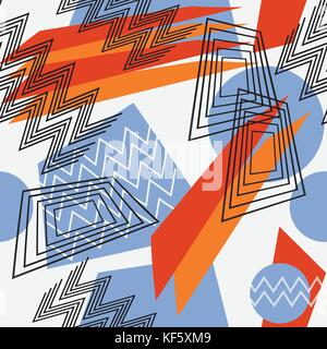 Abstract geometric vector repeating seamless pattern swatch. Action shapes a fun pattern on sportswear, phone cases and skins, home decor, apparel ... Stock Vector