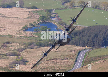 The Mach Loop in Wales is a military low level training location Stock Photo