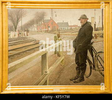 'waiting for the train. levelcrossing by Roskilde Highway' by Laurits Andersen Ring Stock Photo