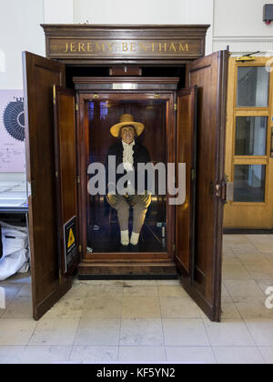 Jeremy Bentham's Auto-Icon (mummified dead body) on display at University College London, England, UK Stock Photo