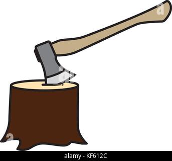 Lumberjack Axe stuck in tree trunk Stock Vector