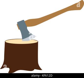 Lumberjack Axe stuck in tree trunk Stock Vector