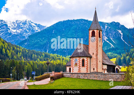 Church in the Alps near Lago di Braies, San Vito village in South Tyrol region of Italy Stock Photo