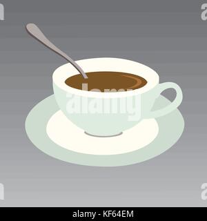 Vector illustration of a chocolate cup with saucer and spoon isolated on a gray background Stock Vector