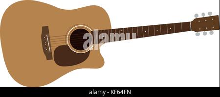 Colorful realistic and detailed illustration of a wood guitars with frets and strings isolated on white background - vector Stock Vector