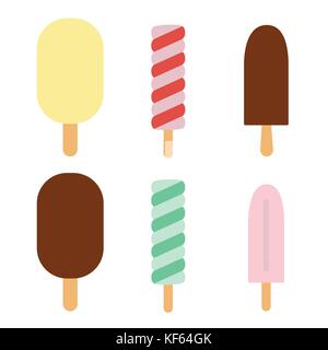 Set of vector illustrations of ice lolly different colors isolated on white background Stock Vector