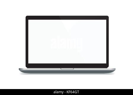 Realistic vector illustration of metal black and silver laptop with open blank display isolated on white background Stock Vector