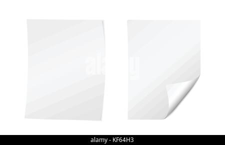 Realistic vector illustration of white paper A4s with bent corner and shadow isolated on white background Stock Vector