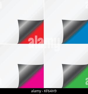 Set of grey vector paper curled corners isolated on Colorful background Stock Vector