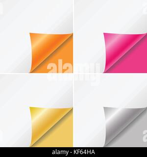 Set of colorful vector paper curled corners isolated on colorful background Stock Vector