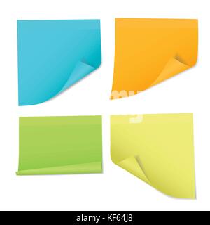 Set four of colored stickers on notes of different colors, isolated on white background - vector Stock Vector