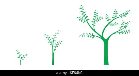 Vector illustration of a set of green icons - plant or tree growth phase, isolated on white background Stock Vector