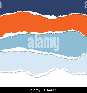 Set of colored sheets of paper with torn edges with shadow - vector illustration Stock Vector
