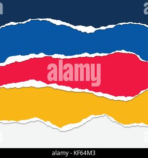 Set of colored sheets of paper with torn edges with shadow - vector illustration Stock Vector