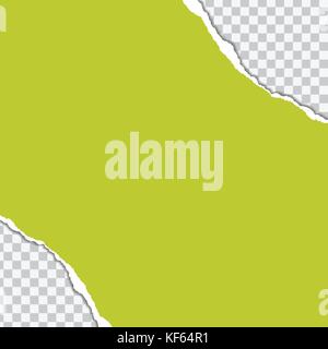 vector realistic illustration of green torn paper with shadow on transparent background with frame for text Stock Vector