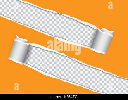 vector realistic illustration of orange torn paper with shadow on transparent background with frame for text Stock Vector