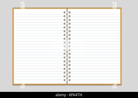 Vector illustration of a notebook with ring tie and lined paper and brown wrap isolated on a gray background Stock Vector