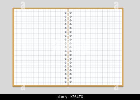 Vector illustration of a notebook with ring binder and squared paper and brown wrap isolated on a gray background Stock Vector