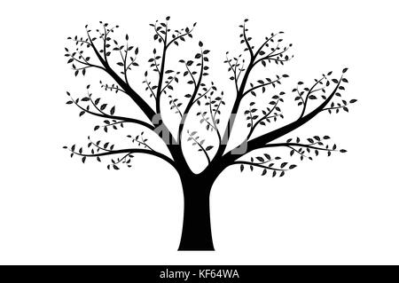 Realistic vector illustration of tree with branches and leaves, isolated on white background Stock Vector