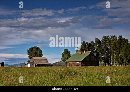 .WYOMING - Afternoon clouds forming over Antelope Flats, viewed from Mormon Row on Grand Teton National Park. Stock Photo