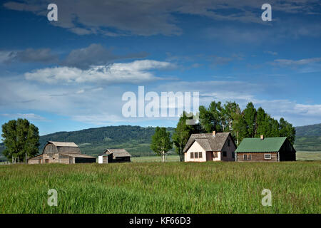 .WYOMING - Afternoon clouds forming over Antelope Flats, viewed from Mormon Row on Grand Teton National Park. Stock Photo